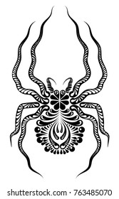 Stylish black tattoo spider isolated on white background