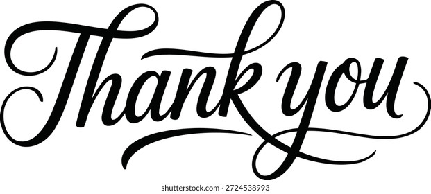 A stylish black "Thank You" in script font, offering a clear and heartfelt expression of gratitude on a bright white canvas.
