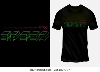 Stylish Black T-Shirt Designs Featuring Vibrant Racing Speed Typography and Modern Geometric Graphics