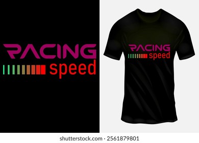 Stylish Black T-Shirt Designs Featuring Vibrant Racing Speed Typography and Modern Geometric Graphics