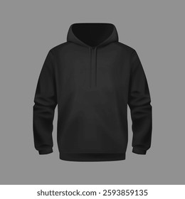 Stylish Black Unisex Hoodie. Front and Back View. Sports hoodies. Cozy clothes.