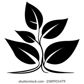 Stylish black vector illustration of a plant with distinct leaves and branches for versatile design uses