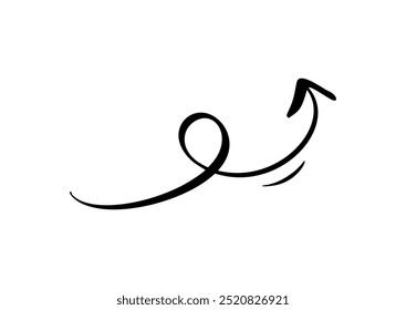 Elegante vetor preto seta espiral com linhas suaves e fluidas. Perfeito para projetos criativos, apresentações, infográficos e elementos de design, simbolizando direção ou movimento.