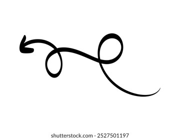 Stylish black vector spiral arrow with smooth, flowing lines. Perfect for creative projects, presentations, infographics, and design elements, symbolizing direction or movement.