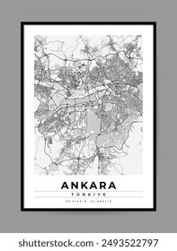 Stylish Black and White Ankara Map Poster with Geographic Coordinates for Modern Wall Art

