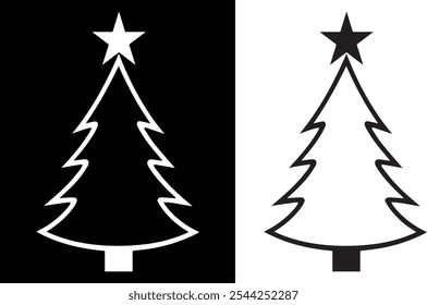 Stylish Black and White Christmas Tree Vector Set with Festive Light Designs.