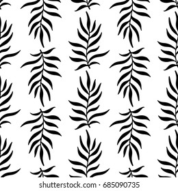 Stylish black and white design with tropical leaves. Seamless vector pattern