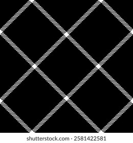 Stylish black and white diamond pattern.  A bold geometric design with thin striped lines, perfect for fashion, textile, and web design projects.  Creates a sophisticated and modern aesthetic.