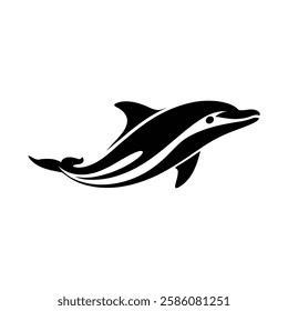 Stylish black and white dolphin silhouette design. Dolphin icon, Dolphin vector, Dolphin silhouette