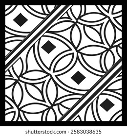 Stylish Black and White Floral Vector Pattern | Decorative Geometric Tile for Fashion, Fabric, Interior, Carpet, and Art | Timeless Digital Texture with Classic Ornamental Beauty and Elegance.