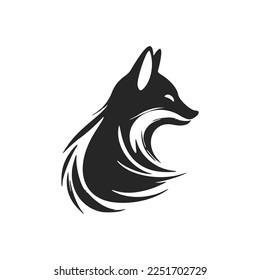 Stylish black and white fox head vector logo design.