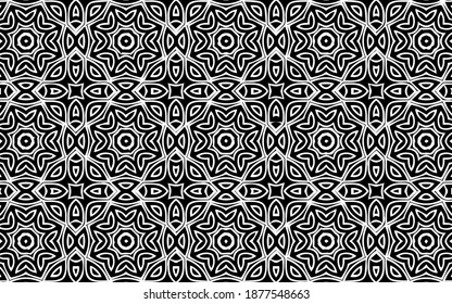 Stylish black white geometric pattern in oriental folk traditions.Vector graphics for design and decor, wallpapers, business cards, textiles and coloring books.