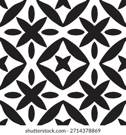 Stylisches geometrisches Schwarz-Weiß-Muster, nahtloser abstrakter Hintergrund, monochrome Blumentextur, moderne symmetrische Formen, minimales dekoratives Oberflächendesign, elegantes Wiederholungsmotiv für Tapeten 