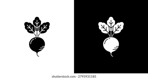 Stylish black and white graphic of a beetroot with fresh green leaves perfect for food blogs and organic health content