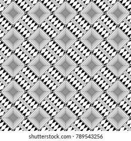 Stylish black, white and gray texture. Vector abstract geometric background. Seamless pattern with rhombus and polygons forming abstract wallpaper.