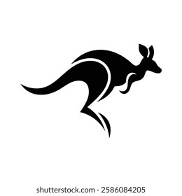 Stylish Black and White Kangaroo Silhouette vector art illustration. kangaroo silhouette, graphic design, running jumping