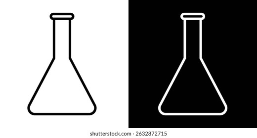Stylish black and white lab flask illustration for science and education themes, perfect for various designs and projects.
