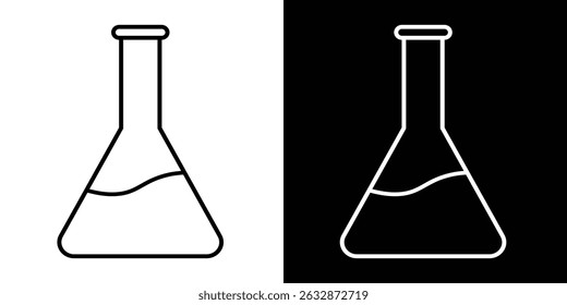 Ilustración de frasco de laboratorio en blanco y negro con estilo para temas de ciencia y educación, perfecto para varios diseños y proyectos.