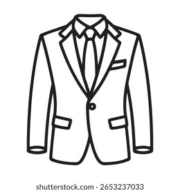 Stylish Black and White Line Art Illustration of a Formal Suit

