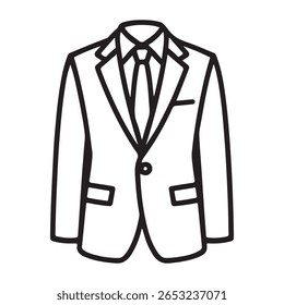 Stylish Black and White Line Art Illustration of a Formal Suit
