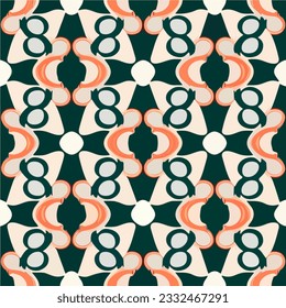 Stylish black and white pattern adorned with orange circles, combining art nouveau and art deco influences. The design features a peppermint motif, creating a captivating visual effect.