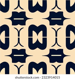 Stylish black and white pattern on warm beige background, ideal for fabric or wallpaper. The seamless design and symmetry make it versatile choice for various applications.