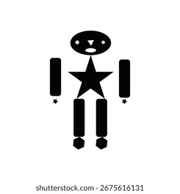 Stylish black and white robot icon with a star.