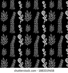 stylische, nahtlose Schwarz-Weiß-Muster von Blättern und Blumen