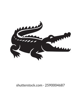Stylish Black and White Silhouette of a Crocodile in Water
