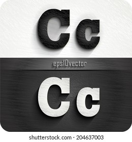 stylish black, white  squared shabby alphabet letters. Uppercase letter "C" and Lowercase  letter "c". eps10. The rest of letters, symbols and numbers of the alphabet in my portfolio.