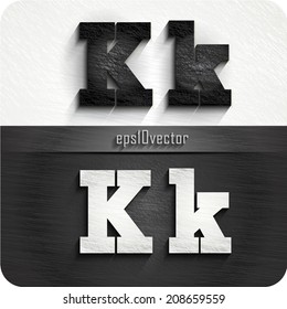 stylish black, white squared shabby alphabet letters. Uppercase letter "K" and Lowercase letter "k". eps10.The rest of uppercase and lowercase letters, and symbols of the alphabet in my portfolio.