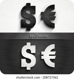 stylish black, white squared shabby alphabet symbols. dollar and euro. eps10. The rest of uppercase and lowercase letters, and symbols of the alphabet in my portfolio.
