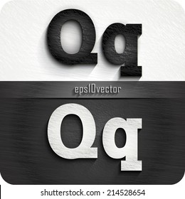 stylish black, white squared shabby alphabet letters. Uppercase letter "Q" and Lowercase letter "q". eps10. The rest of uppercase and lowercase letters and numbers of the alphabet in my portfolio.