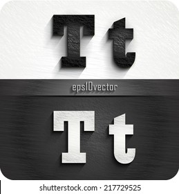 stylish black, white squared shabby alphabet letters. Uppercase letter "T" and Lowercase letter "t". eps10. The rest of uppercase and lowercase letters and numbers of the alphabet in my portfolio.