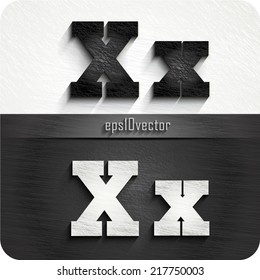 stylish black, white squared shabby alphabet letters. Uppercase letter "X" and Lowercase letter "x". eps10. The rest of uppercase and lowercase letters and numbers of the alphabet in my portfolio.