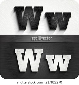 stylish black, white squared shabby alphabet letters. Uppercase letter "W" and Lowercase letter "w". eps10. The rest of uppercase and lowercase letters and numbers of the alphabet in my portfolio.