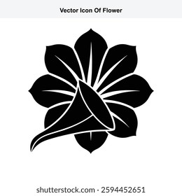 Stylish Black and White Vector Icon of a Flower with Eight Petals and a Unique TrumpetShaped Center