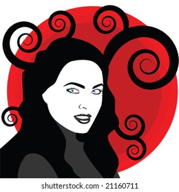 Stylish black and white vector illustration of a woman