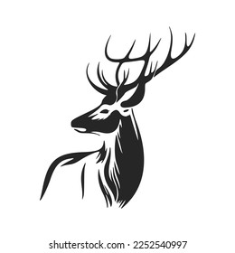 Stylish black and white vector logo design featuring a deer with antlers.