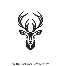 Stylish black white vector logo of the deer. Isolated on a white background.