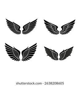 Stylish Black Wing Illustrations Set