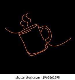 Stylish black-orange contour mug. Vector image. Design of the menu, cafe, kitchen, kitchen utensils.