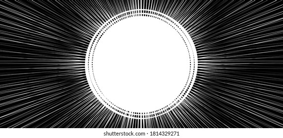 Stylish black-white web banner with rays and a button. Design vector layout template.