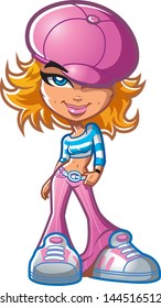 Stylish Blonde Girl Model With Funky Pink Hat and Attitude