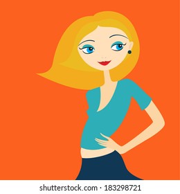 stylish blonde on red background