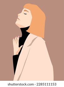 
Rubia elegante en porto. Ilustración de moda. Ilustración vectorial plana para avatar de red social. retrato de mujer de moda. Guapa mujer joven dibujada a mano Corta rubia cabello chica con estilo 