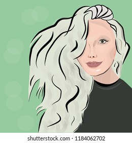 Stylish blondy girl on a green background. Vector illustration in a flat style