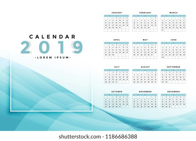 stylish blue 2019 calendar design