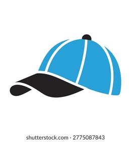 A stylish blue baseball cap featuring a black visor, presented as a clean isolated icon. Perfect for sports apparel, casual fashion branding, or summer headwear themes.