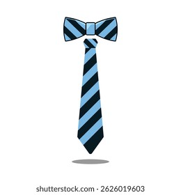 Stylish Blue and Black Striped Necktie with Matching Bow Tie – Formal Men's Accessory Vector Illustration for Business and Events